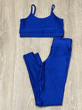 Striped High-Rise Legging (royal blue) lay flat set
